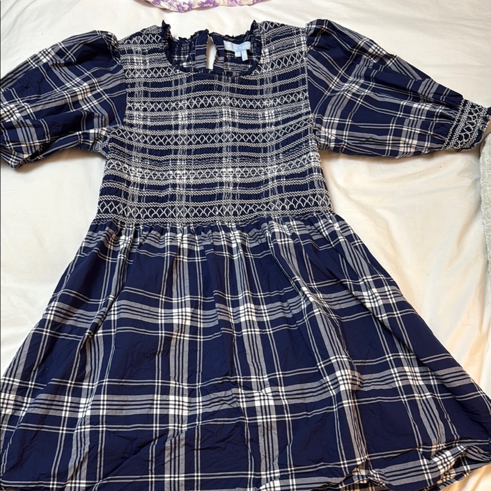 Hill House Navy and White Plaid Mini Dress